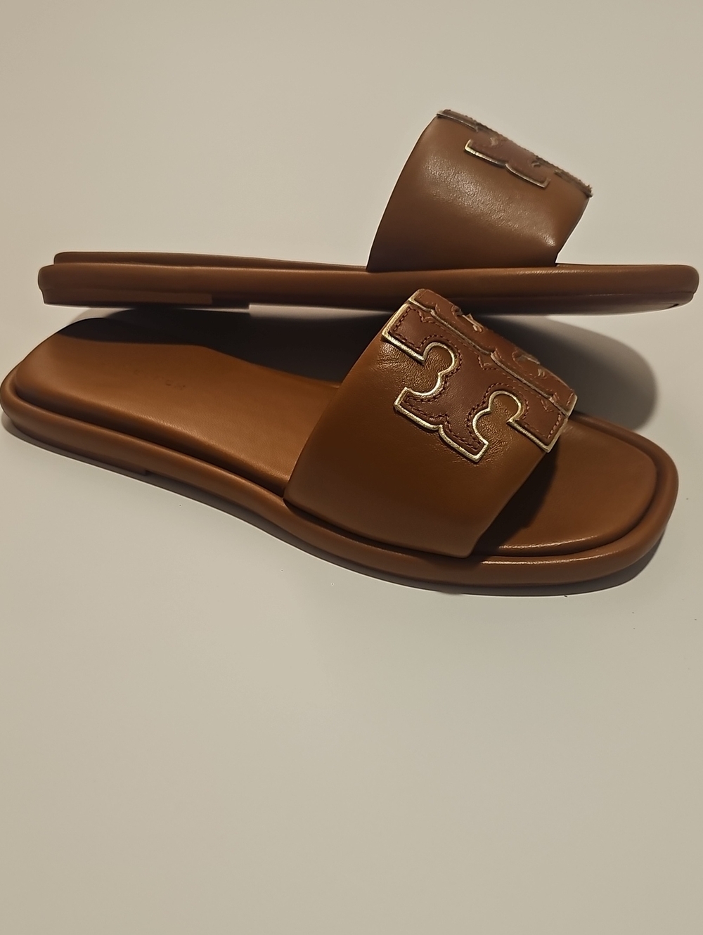 Tory Burch Bourbon Miele / Gold Slide Sandals - Picture 3 of 5